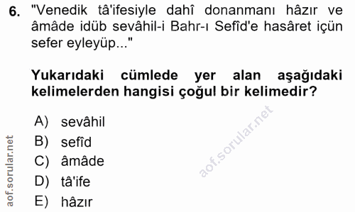 6. soru: "Venedik tâ'ifesiyle dahî donanmanı hâzır ve âmâde idüb sevâhil-i Bahr-ı Sefîd'e hasâret içün sefer eyleyüp..." Yukar…