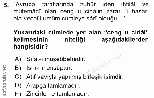 5. soru: "Avrupa taraflarında zuhûr iden ihtilâl ve mütemâdî olan ceng u cidâlin zarar ü hasârı ala-vechi'l-umûm cümleye sâri…