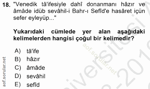 18. soru: "Venedik tâ'ifesiyle dahî donanmanı hâzır ve âmâde idüb sevâhil-i Bahr-ı Sefid'e hasâret içün sefer eyleyüp..." Yukar…