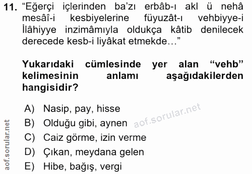 11. soru: "Eğerçi içlerinden ba'zı erbâb-ı akl ü nehâ mesâî-i kesbiyelerine füyuzât-ı vehbiyye-i İlâhiyye inzimâmıyla oldukça k…