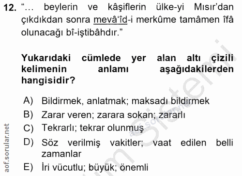 12. soru: "... beylerin ve kâşiflerin ülke-yi Mısır'dan çıkdıkdan sonra mevâ'îd-i merkûme tamâmen îfâ olunacağı bî-iştibâhdır."…