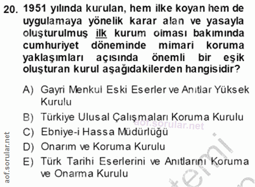 20. soru: 1951 yılında kurulan, hem ilke koyan hem de uygulamaya yönelik karar alan ve yasayla oluşturulmuş ilk kurum olması ba…