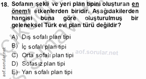 18. soru: Sofanın şekli ve yeri plan tipini oluşturan en önemli etkenlerden biridir. Aşağıdakilerden hangisi buna göre oluşturu…