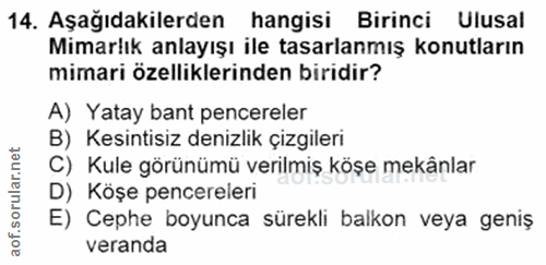 14. soru: Aşağıdakilerden hangisi Birinci Ulusal Mimarlık anlayışı ile tasarlanmış konutların mimari özelliklerinden biridir? A…