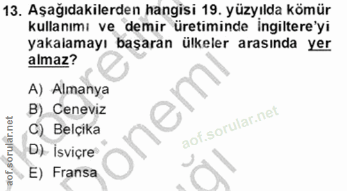 13. soru: Aşağıdakilerden hangisi 19. yüzyılda kömür kullanımı ve demir üretiminde ingiltere'yi yakalamayı başaran ülkeler aras…