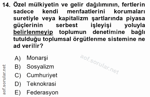 14. soru: Özel mülkiyetin ve gelir dağılımının, fertlerin sadece kendi menfaatlerini korumaları suretiyle veya kapitalizm şartl…