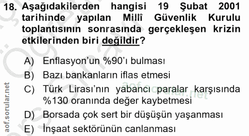18. soru: Aşağıdakilerden hangisi 19 Şubat 2001 tarihinde yapılan Milli Güvenlik Kurulu toplantısının sonrasında gerçekleşen kr…