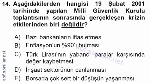 14. soru: Aşağıdakilerden hangisi 19 Şubat 2001 tarihinde yapılan Milli Güvenlik Kurulu toplantısının sonrasında gerçekleşen kr…