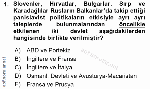 1. soru: Slovenler, Hirvatlar, Bulgarlar, Sirp ve Karadağlılar Rusların Balkanlar'da takip ettiği panislavist politikaların et…