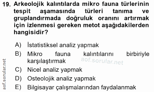 19. soru: Arkeolojik kalıntılarda mikro fauna türlerinin tespit aşamasında türleri tanima ve gruplandırmada doğruluk oranını ar…
