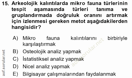 15. soru: Arkeolojik kalıntılarda mikro fauna türlerinin tespit aşamasında türleri tanıma ve gruplandırmada doğruluk oranını ar…