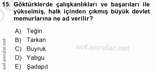15. soru: Göktürklerde çalışkanlıkları ve başarıları ile yükselmiş, halk içinden çıkmış büyük devlet memurlarına ne ad verilir?…