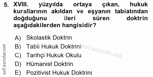 5. soru: XVIII. yüzyılda ortaya çıkan, hukuk kurallarının akıldan ve eşyanın tabiatından dogduğunu ileri süren doktrin aşağıda…