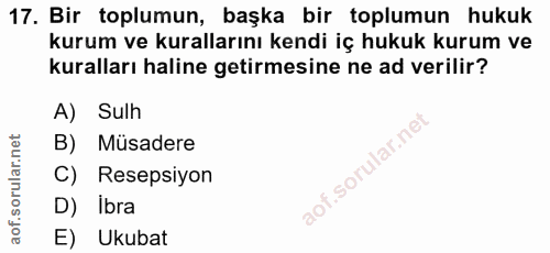17. soru: Bir toplumun, başka bir toplumun hukuk kurum ve kurallarını kendi iç hukuk kurum ve kuralları haline getirmesine ne a…