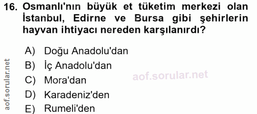 16. soru: Osmanlı'nın büyük et tüketim merkezi olan İstanbul, Edirne ve Bursa gibi şehirlerin hayvan ihtiyacı nereden karşılanı…