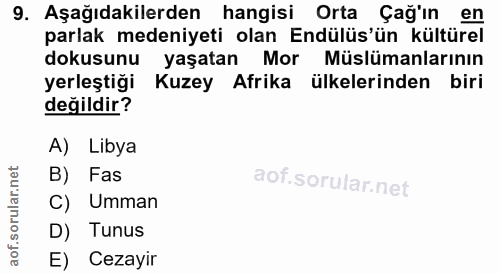 9. soru: Aşağıdakilerden hangisi Orta Çağ'ın en parlak medeniyeti olan Endülüs'ün kültürel dokusunu yaşatan Mor Müslümanlarını…