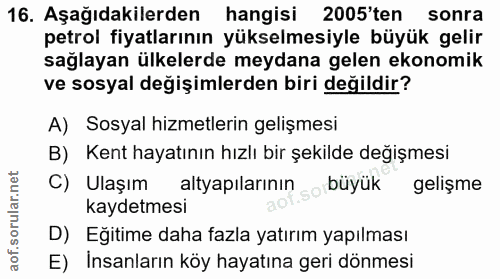 16. soru: Aşağıdakilerden hangisi 2005'ten sonra petrol fiyatlarının yükselmesiyle büyük gelir sağlayan ülkelerde meydana gelen…