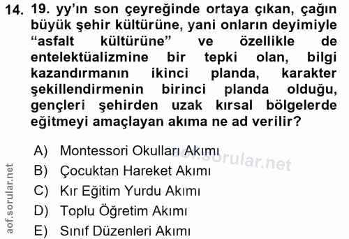 14. soru: 19. yy'ın son çeyreğinde ortaya çıkan, çağın büyük şehir kültürüne, yani onların deyimiyle "asfalt kültürüne" ve özel…