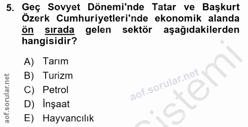 5. soru: Geç Sovyet Dönemi'nde Tatar ve Başkurt Özerk Cumhuriyetleri'nde ekonomik alanda ön sırada gelen sektör aşağıdakilerde…