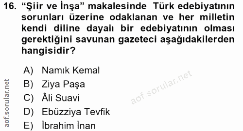 16. soru: "Şiir ve İnşa" makalesinde Türk edebiyatının sorunları üzerine odaklanan ve her milletin kendi diline dayalı bir edeb…