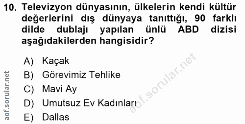 10. soru: Televizyon dünyasının, ülkelerin kendi kültür değerlerini dış dünyaya tanıttığı, 90 farklı dilde dublajı yapılan ünlü…