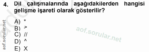 4. soru: Dil çalışmalarında aşağıdakilerden hangisi gelişme işareti olarak gösterilir? A)* B) > C) II D) ^ E) X