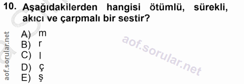 10. soru: Aşağıdakilerden hangisi ötümlü, sürekli, akıcı ve çarpmalı bir sestir?