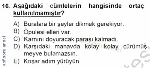 16. soru: Aşağıdaki cümlelerin hangisinde ortaç kullanılmamıştır? A) Buralara bir şeyler dikmek gerekiyor. B) Öpülesi elleri va…
