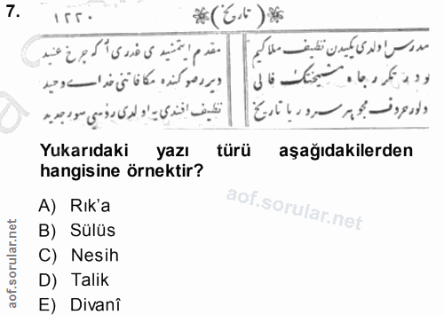 7. soru: ١٢٢٠ #(21) 8 مقدم التشيدى قدرى أكر جرخ عنيد لووم تكر و جاء مشيختك قال تكيف افندي = او لدى روسي سور جديه ولود عروق جوي…