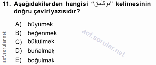 11. soru: Aşağıdakilerden hangisi "ja5 y" kelimesinin doğru çeviriyazısıdır? A) büyümek rular.net B) beğenmek C) bükülmek D) bu…