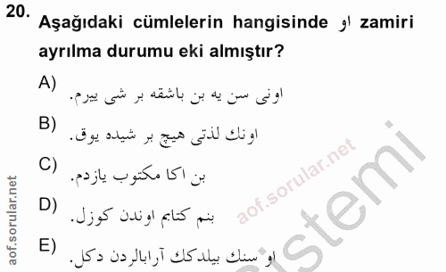 20. soru: Aşağıdaki cümlelerin hangisinde y' zamiri ayrılma durumu eki almıştır? A) C) stemi D) E)