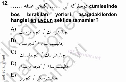 12. soru: .. ايكنجى صنفه ...... ... 5 d5 tay cümlesinde boş bırakılan yerleri aşağıdakilerden hangisi en uygun şekilde tamamlar…