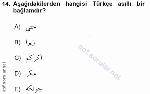 14. soru: Aşağıdakilerden hangisi Türkçe asıllı bir bağlamdır? A) B) ÷) c) 5,51 D) E) siga