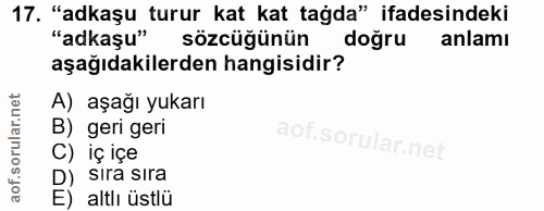 17. soru: "adkaşu turur kat kat tağda" ifadesindeki "adkaşu" sözcüğünün doğru anlamı aşağıdakilerden hangisidir? A) aşağı yukar…