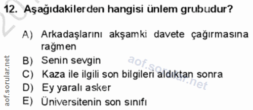 12. soru: Aşağıdakilerden hangisi ünlem grubudur? A) Arkadaşlarını akşamki davete çağırmasına ragmen B) Senin sevgin 906 C) Kaz…