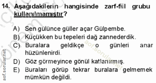 14. soru: Aşağıdakilerin hangisinde zarf-fiil grubu kullanılmamıştır? A) Sen gülünce güller açar Gülp embe. B) Küçükken bu tepe…