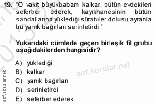 19. soru: "O vakit büyükbabam kalkar, bütün evdekileri seferber ederek, kayıkhanesinin bütün sandallarına yüklediği sürahiler d…
