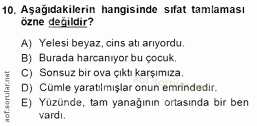 10. soru: Aşağıdakilerin hangisinde sıfat tamlaması özne değildir? A) Yelesi beyaz, cins atı arıyordu. B) Burada harcanıyor bu…