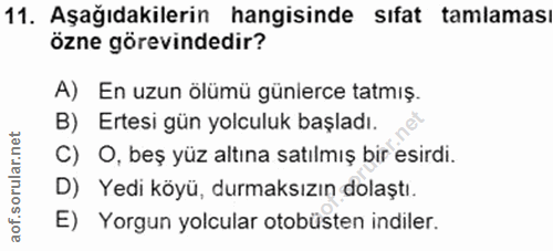 11. soru: Aşağıdakilerin hangisinde sıfat tamlaması özne görevindedir? A) En uzun ölümü günlerce tatmiş. B) Ertesi gün yolculuk…