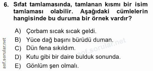 6. soru: Sıfat tamlamasında, tamlanan kısmı bir isim tamlaması olabilir. Aşağıdaki cümlelerin hangisinde bu duruma bir örnek v…