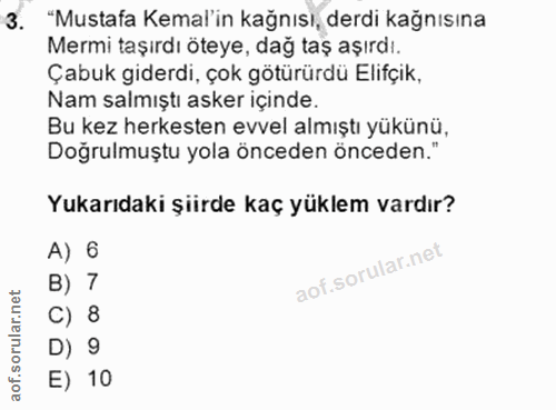 3. soru: "Mustafa Kemal'in kağnısı, derdi kağnısına Mermi taşırdı öteye, dağ taş aşırdı. Çabuk giderdi, çok götürürdü Elifçik,…