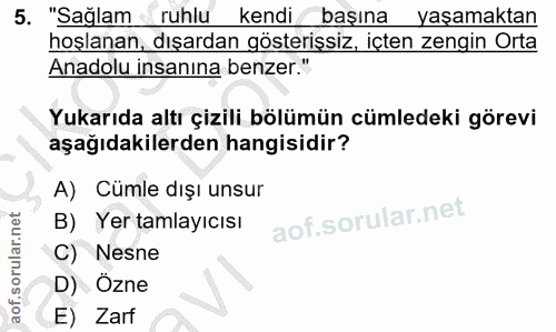 5. soru: "Sağlam ruhlu kendi başına yaşamaktan hoşlanan, dışardan gösterişsiz, içten zengin Orta Anadolu insanına benzer." Yuk…
