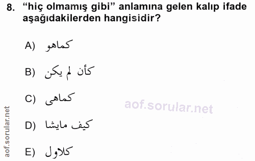 8. soru: "hiç olmamış gibi" anlamına gelen kalıp ifade aşağıdakilerden hangisidir? A) rotas B) jt a ül C) GaLas D) Linçla ës E…
