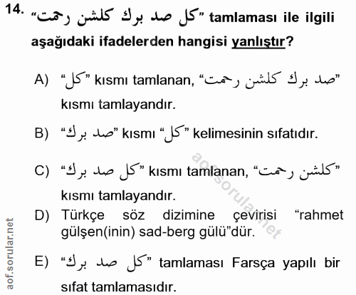 14. soru: „Go, jit Ey de J'"' tamlamasi ile ilgili aşağıdaki ifadelerden hangisi yanlıştır? A) "JS" kısmi tamlanan, "Co, jul Iy…