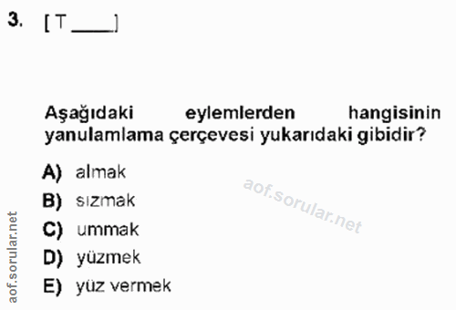 3. soru: IT- Aşağıdaki eylemlerden hangisinin yanulamlama çerçevesi yukarıdaki gibidir? A) almak B) sızmak rular.net C) ummak…