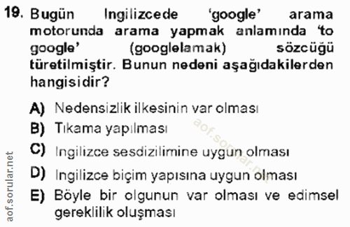 19. soru: Bugün Ingilizcede 'google' arama motorunda arama yapmak anlamında to google' (googlelamak) sözcüğü türetilmiştir. Bun…