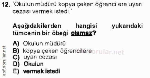 12. soru: 'Okulun müdürü kopya çeken öğrencilere uyarı cezası vermek istedi.' Aşağıdakilerden hangisi yukarıdaki tümcenin bir ö…