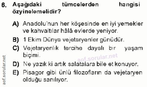 6. soru: Aşağıdaki tümcelerden hangisi özyinelemelidir? A) Anadolu'nun her köşesinde en iyi yemekler ve kahvaltılar hâlâ evler…