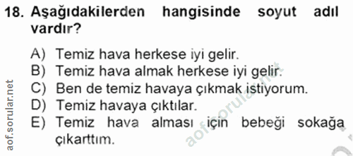 18. soru: Aşağıdakilerden hangisinde soyut adıl vardır? A) Temiz hava herkese iyi gelir. B) Temiz hava almak herkese iyi gelir.…