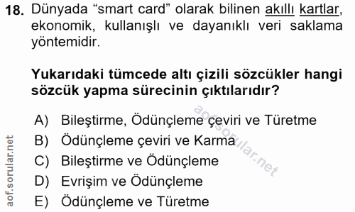18. soru: Dünyada "smart card" olarak bilinen akıllı kartlar, ekonomik, kullanışlı ve dayanıklı veri saklama yöntemidir. Yukarı…